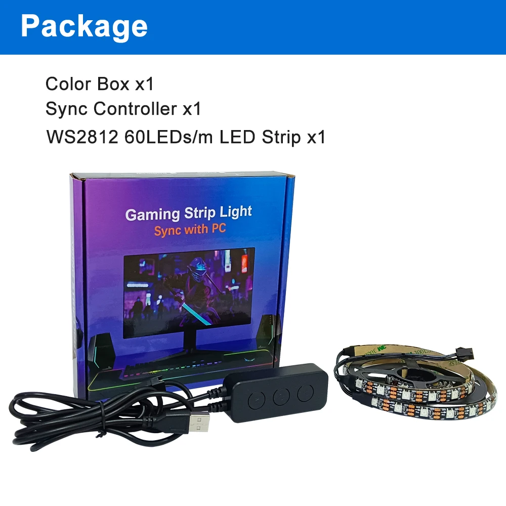 Computer Smart Ambilight Gaming Strip Light PC Backlight RGB Color Monitor Sync Light Strips DIY Game Room Decor USB 5V 27 Inch