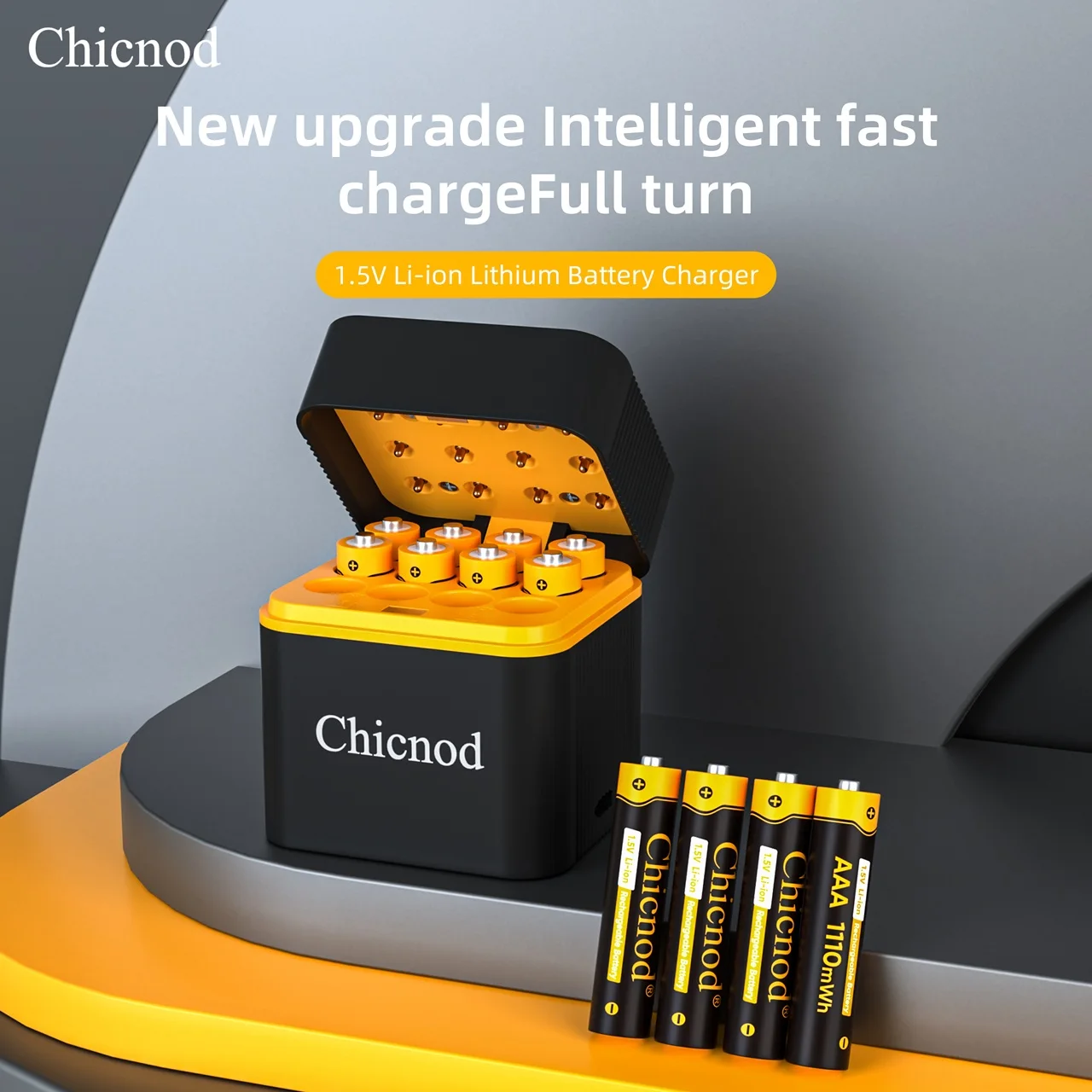 CHICNOD 1.5V AAA Rechargeable Battery 1110mWh USB-C Li-ion Batteries with 12-Slot Smart Charger Storage Box for Wireless Mouse