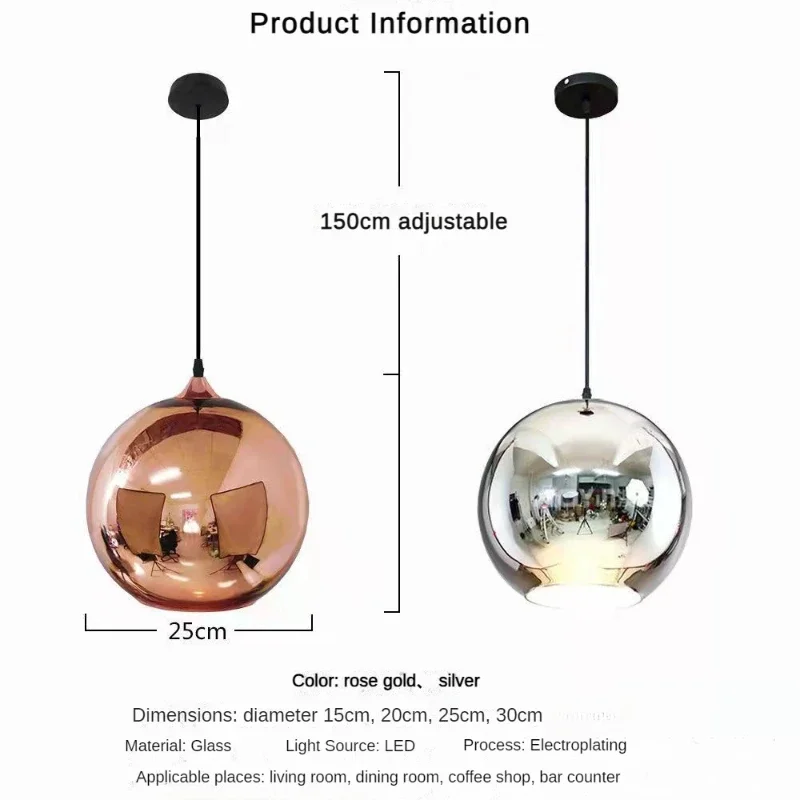 2026 Minimalist Single-Head Mirrored Chrome Ball Glass Round Pendant Light Nordic Decor for Dining Table Bar and Restaurant - view 6