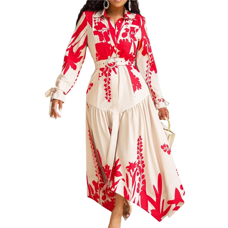 ASDS-ชุดเดรสลายดอกไม้ฤดูใบไม้ร่วงของผู้หญิง Boho แขนยาว Midi Sundress Flowy Dress