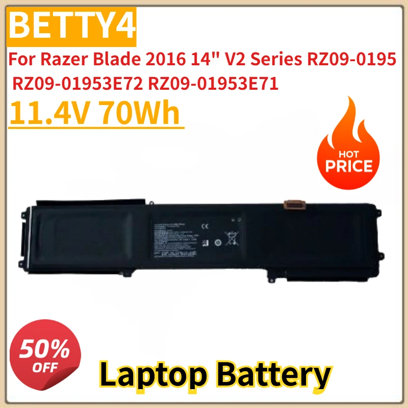 

New 11.4V 70Wh BETTY4 Laptop Battery RZ09-0165 For Razer Blade 2016 14" V2 Series RZ09-0195 RZ09-01953E72 RZ09-01953E71