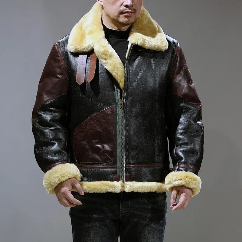 Fur men's single-pocket leather coat