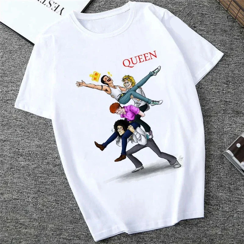 Freddie Mercury Short Sleeve The Queen Band Graphic Print  T Shirt Nostalgia Fashion Casual  Crew Neck  T Shirt Women