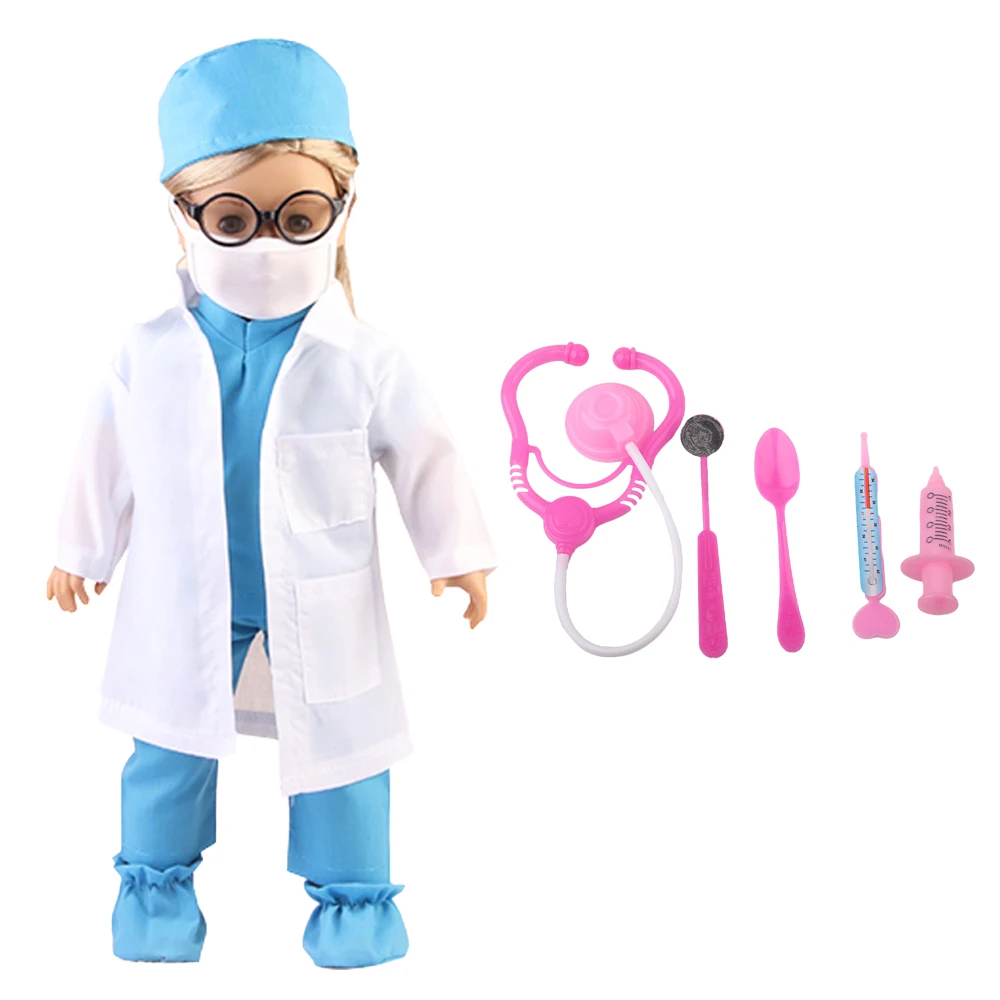 18-inch American Doll Cosplay Doctor's Kit Clothes+Stethoscope set Suit Outfit For 43cm Baby New Born&OG Girl Dolls House Toy
