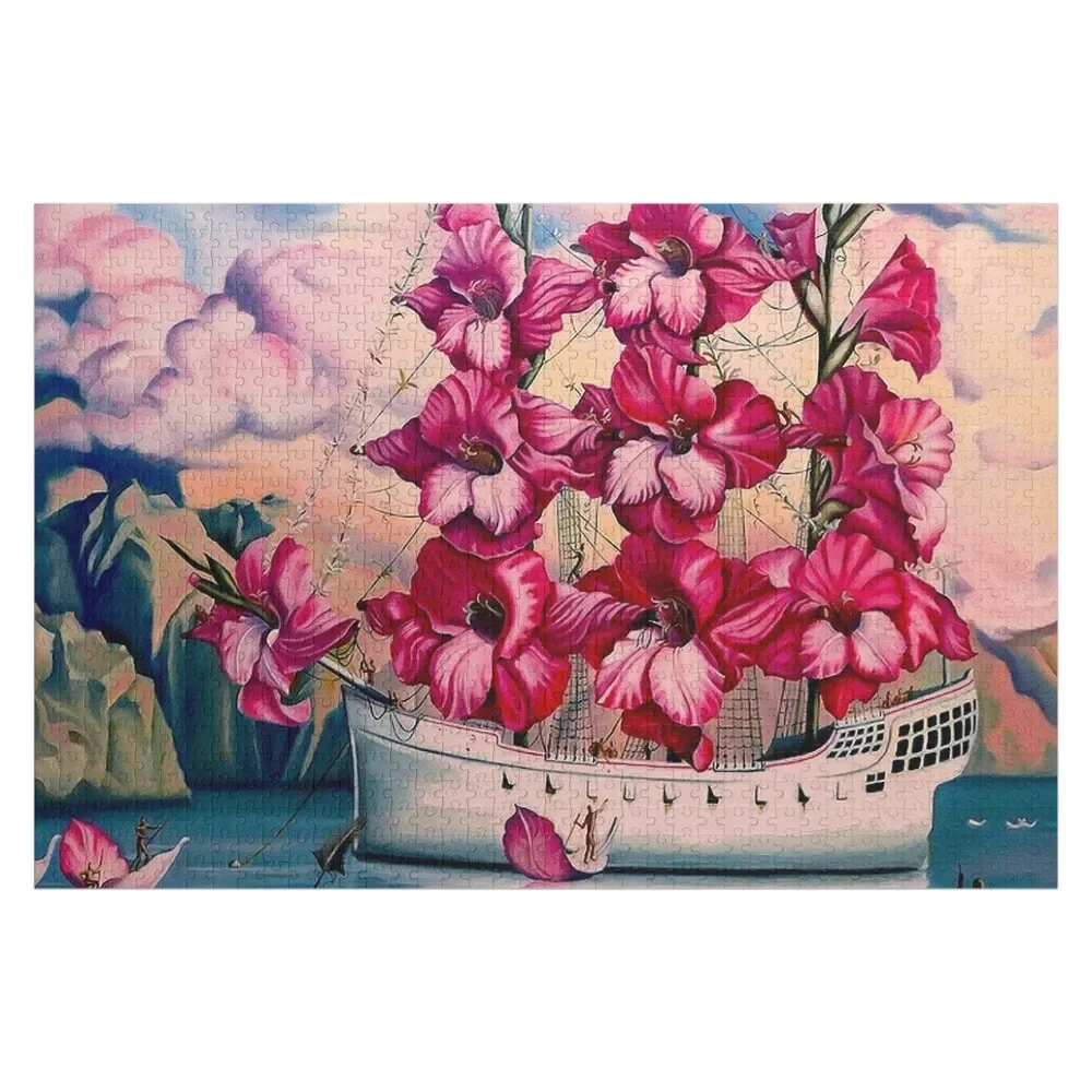 

FLOWER SAIL BOAT : Vintage Abstract Fantasy Painting Print Jigsaw Puzzle Personalized Gift Diorama Accessories Puzzle