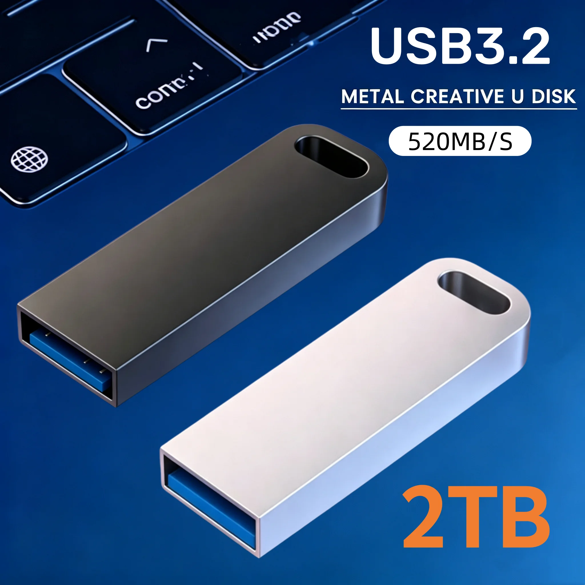 Unidades Flash USB 3.2 de Metal de 2 TB, Pendrive de Alta Velocidad, Unidad USB Portátil de 1 TB, Memoria USB Resistente al Agua, Disco Flash USB Actualizado