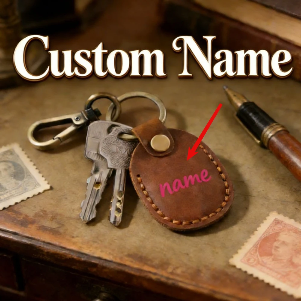 Retro Cattle Pickup Anti-lost Protective Keychain Custom Name Leather Keyring for RFID Access Card Cove Bag Key Chain Ring Gift