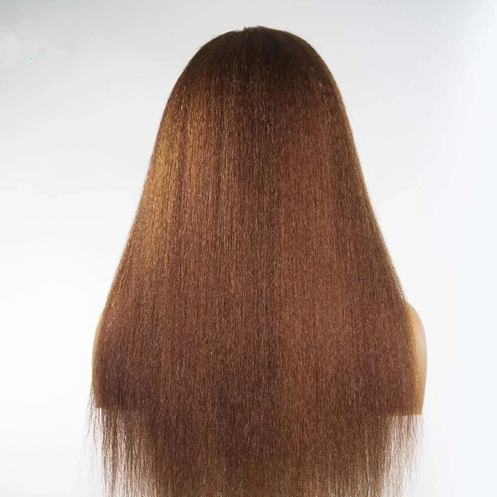 Soft 24inch Kinky Straight Lace Front Wigs 180 Density Brown Yaki Wig With Baby Hair Synthetic Wig Heat Temperature Glueless