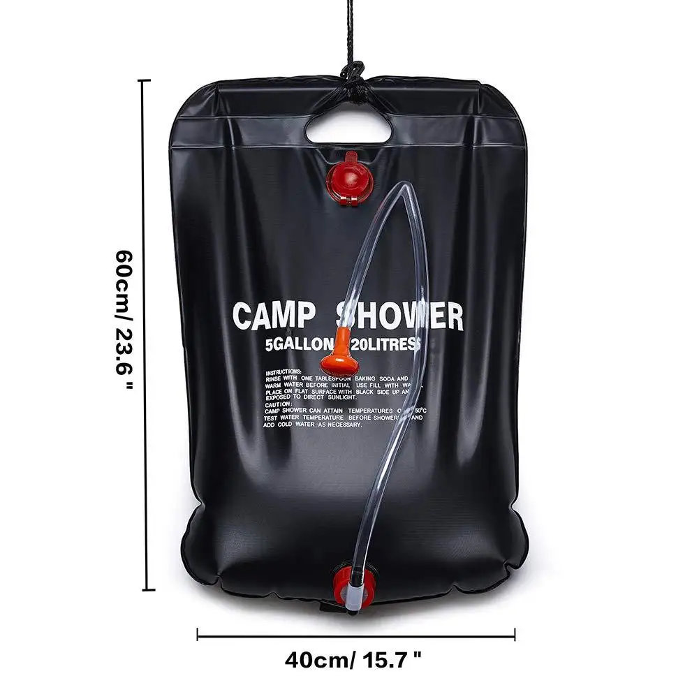 20L Portable Shower Bag with Switch Hose and Plastic Head Large Capacity Water Storage for Camping Outdoor Hiking Picnic Washing