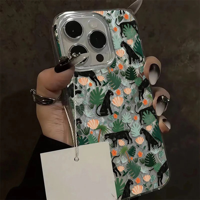 Exquisite Rainforest Panther Phone Case For iPhone 16 15 14 13 12 11 Pro Max XS XR Max 78Plus Mini Y2K Tidal Current Phone Cover