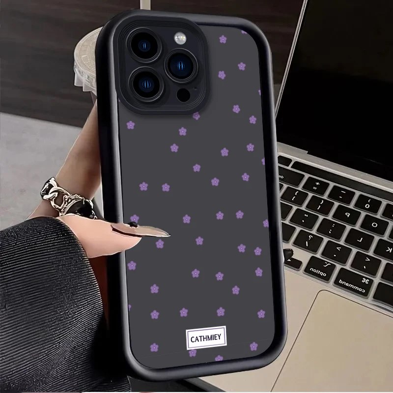 Purple Pink Checkered Flower Plain Case for iPhone 17 Air 16 E 15 14 Plus 13 12 Mini 11 Pro Max Liquid Soft Silicone Back Cover