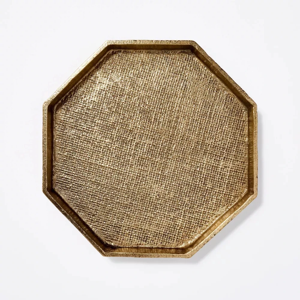 

Small Octagonal Brass Decorative Tray,8.25" Coffee Table Tray for Home Decor,counter Centerpiece Serving Tray for Candle,Perfume