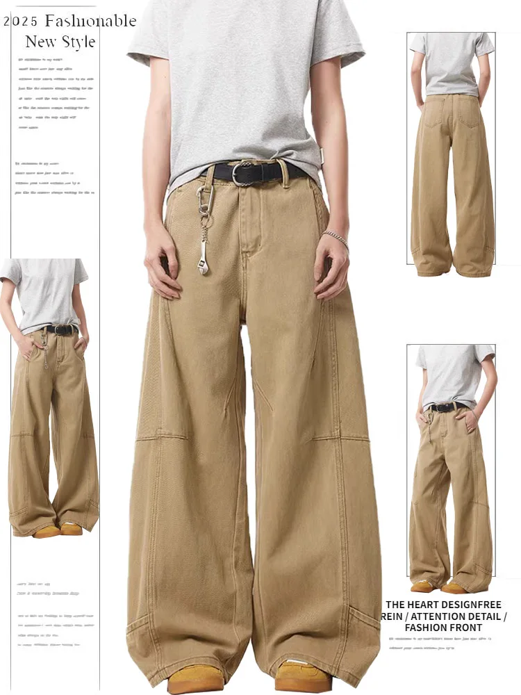

Retro American Waed Work Pants High Waist Wide Leg Jeans Casual Decosition Loose Fit Women's Denim Trousers