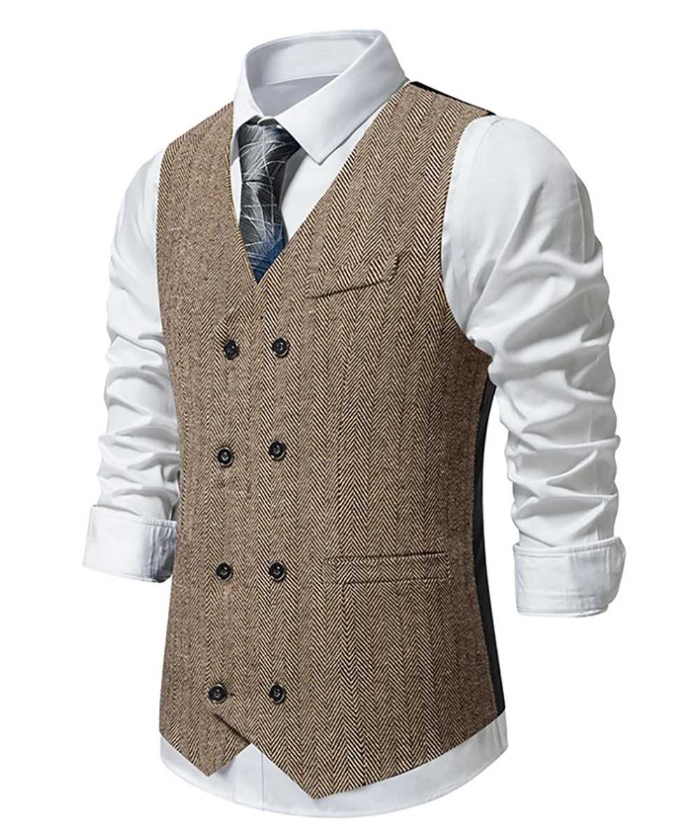 2024 Spring and Autumn New Style Suit Vest Men\'s Retro Double-Breasted Daily Casual Suit Vest Top