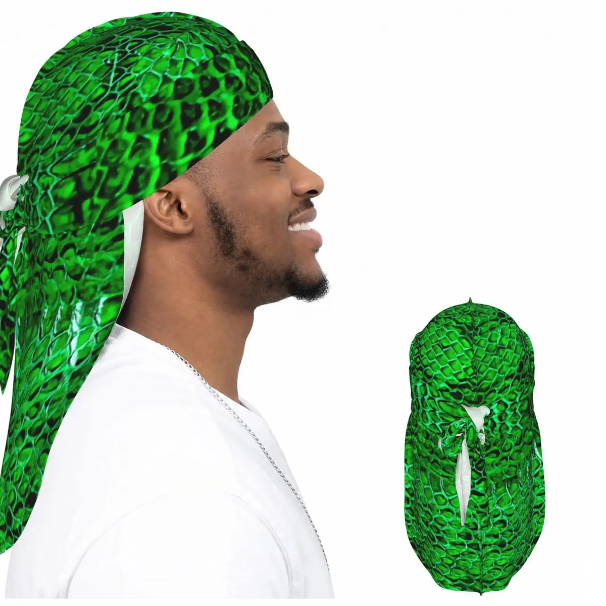Satin Long Tail Hair Scarf Snake Skin Art Bandana Turban Soft Head Wrap Hair Protection Durag