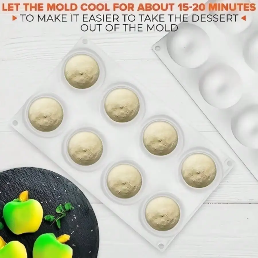8 Cavity Apple Shaped Silicone Dessert Mold, Food Grade Non-Stick Mould for Mousse Cakes, Chocolate and Pastry Making, Chocolate view 6
