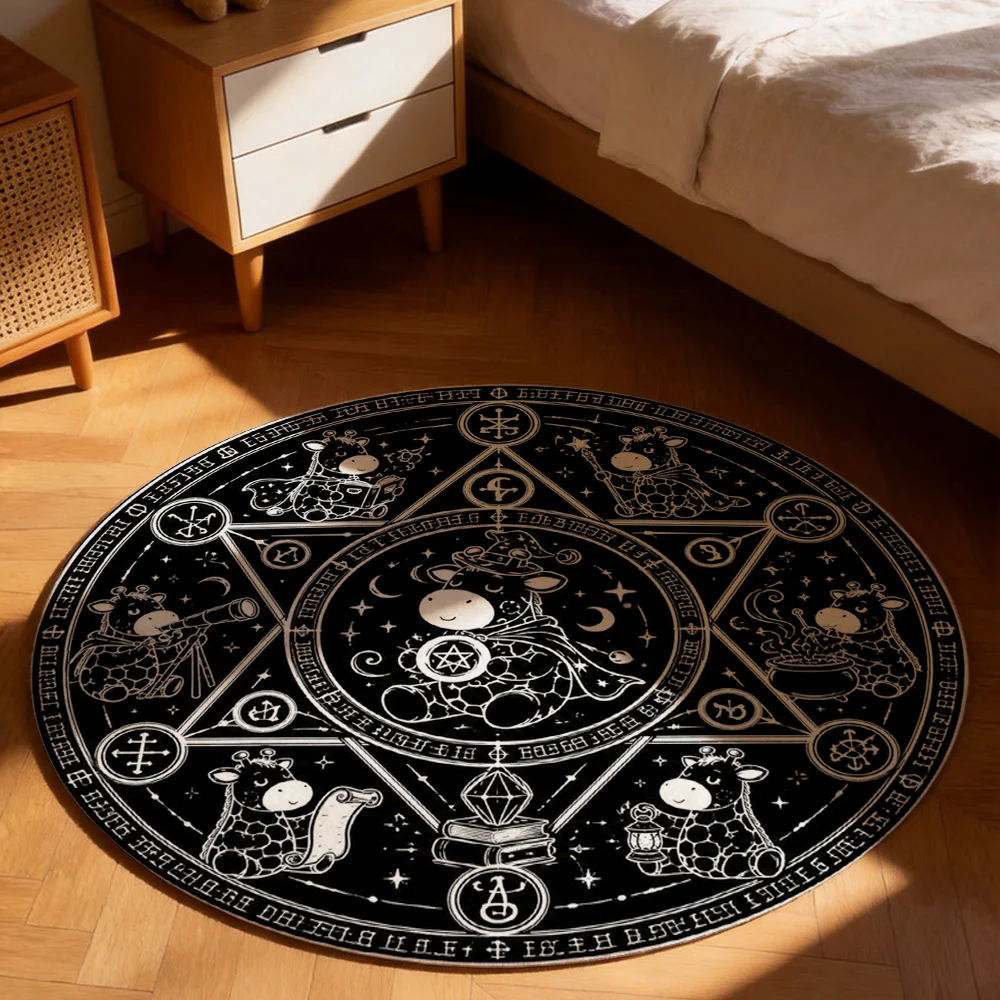 Mystic Tarot Astrology Witchcraft Bohemian Black Circle Rug Bohemian Home Decor Wiccan Spiritual Floor Mat