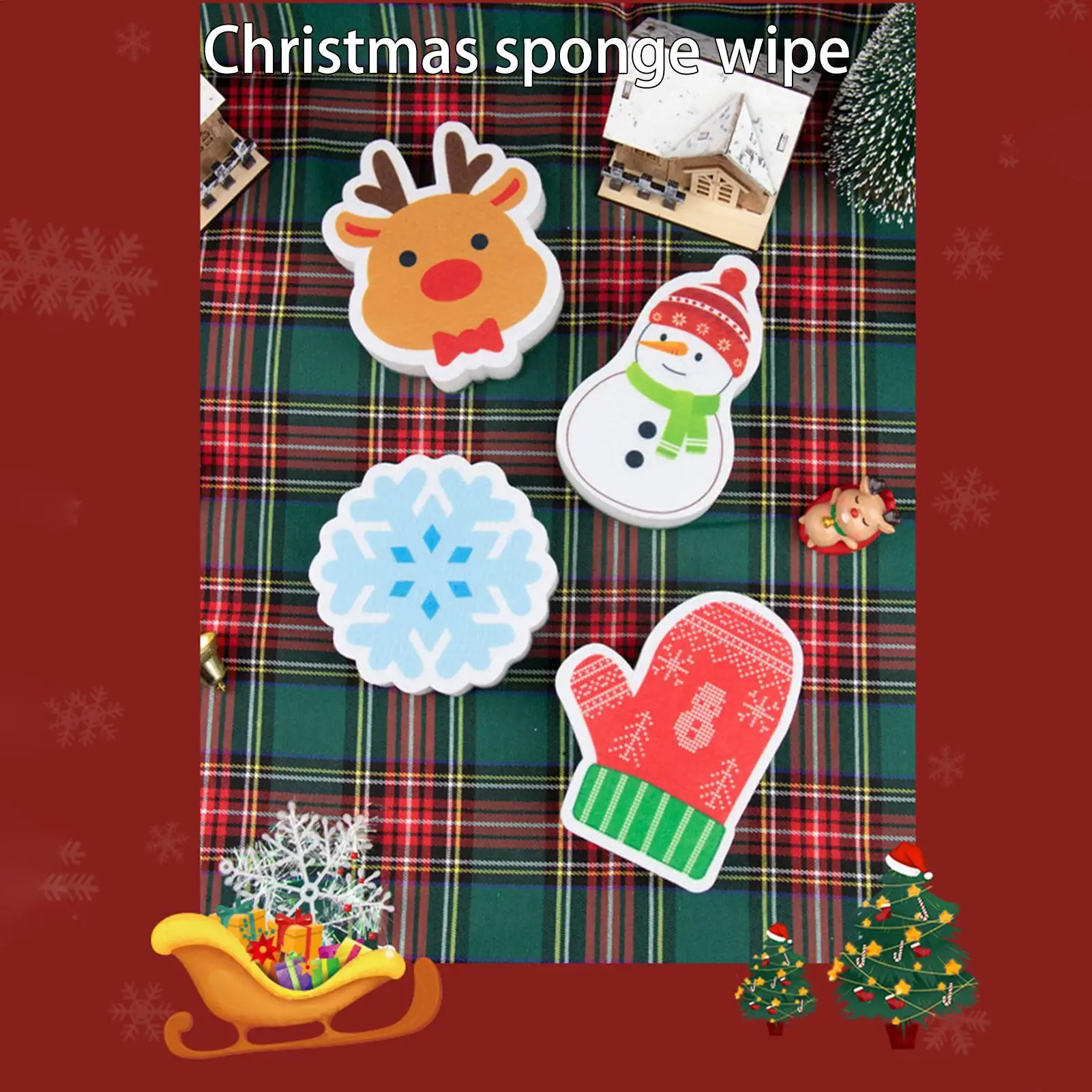 عيد الميلاد تحت عنوان طبق الإسفنج الأيائل ثلج ندفة الثلج الكرتون تنظيف الإسفنج ل بالوعة المطبخ تنظيف عطلة لوازم الحفلات