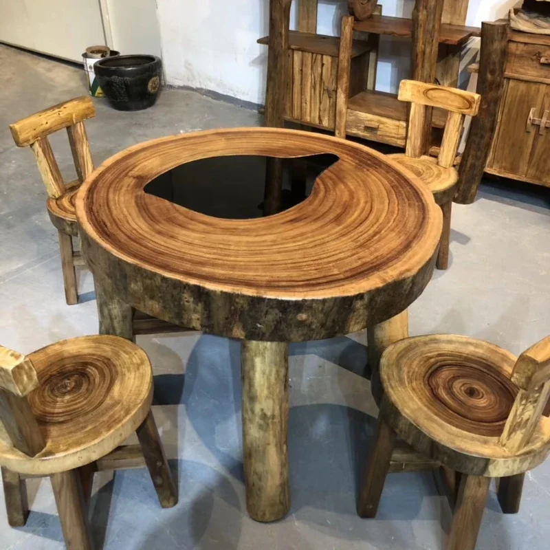 

round Solid Wood Root Carving Original Ecological Combination Nostalgic Retro Complete Shipment