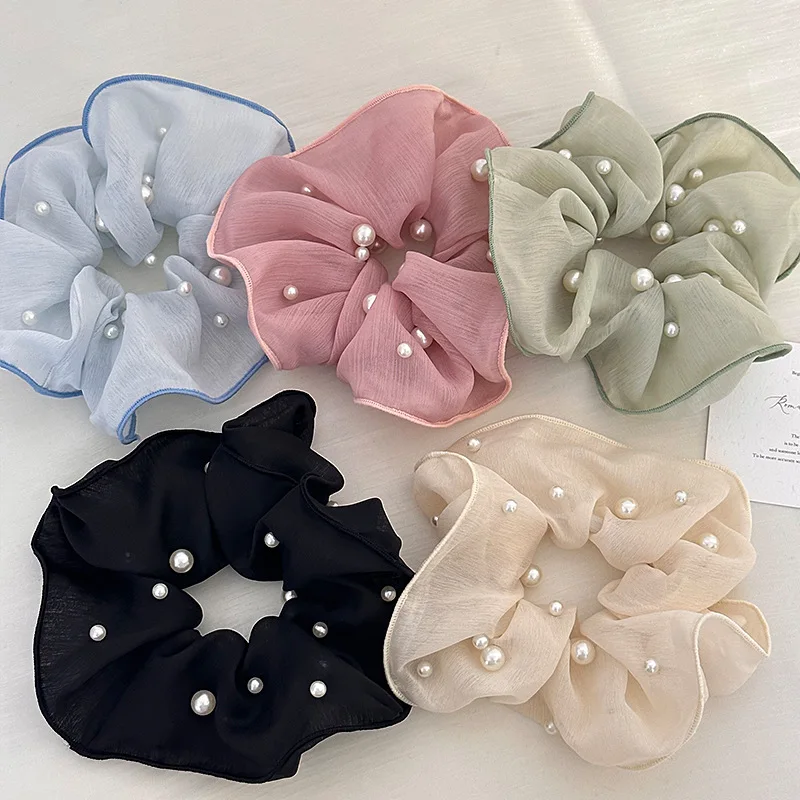 Haarband elastische Accessoires Krawatten Zubehör für Mädchen Frauen koreanische Big Scrunchie Fascinator beliebte Perle 2024 Mode Süßigkeiten