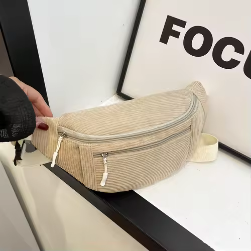Women Waist Bag Corduroy Student Shoulder Handbag Crossbody Chest Breast Bag Fanny Pack Fashion Phone Female Bum Belt Purse - Image 4