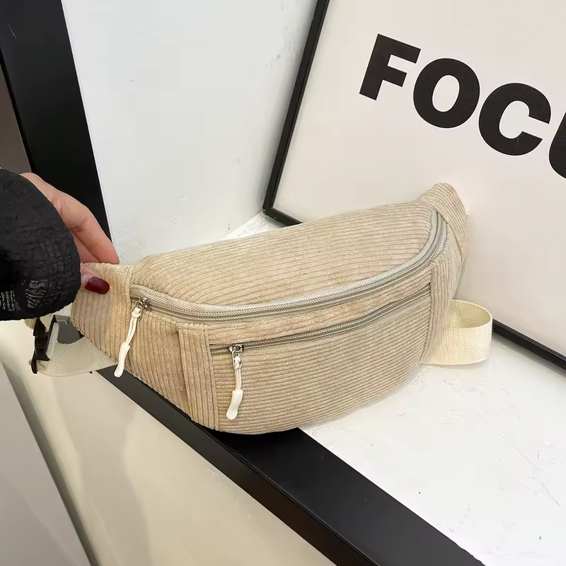 Women Waist Bag Corduroy Student Shoulder Handbag Crossbody Chest Breast Bag Fanny Pack Fashion Phone Female Bum Belt Purse - Image 4