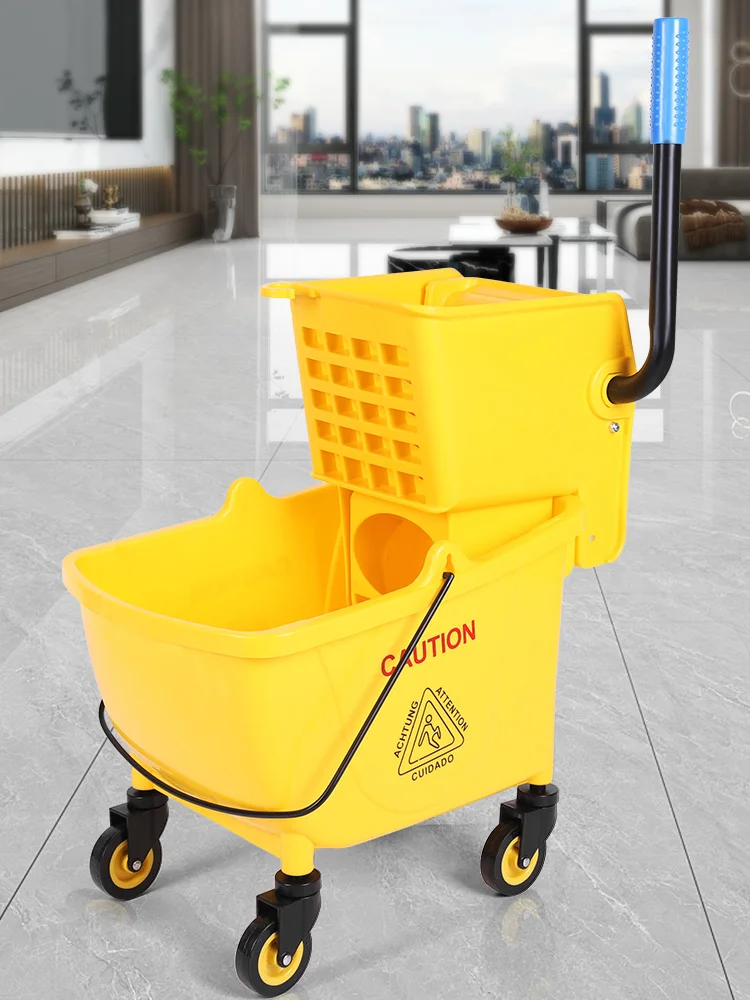 

24L Plastic Bucket Mop Wringer Wear Resist Squeezing Water Bucket Anti-Slip Creative Trolley Mop Bucket for Home/Restaurant/Hall