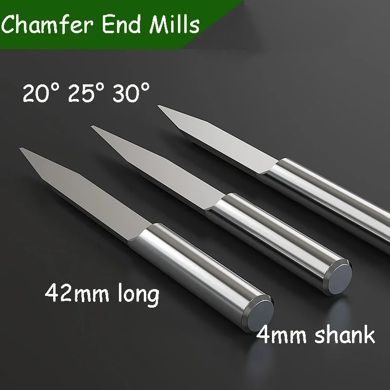 

Chamfer End Mills 4mm Shank 20 25 30 Flat Bottom Sharp Cutter Engraving Machine Tool Taper Cutter Extension 42mm CNC Tools