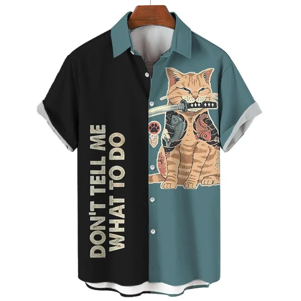 

Animal Graphics Men's Shirt Word Slogan Short Sleeved Shirts Summer Casual Men's Clothing Loose Breathable Blouse European Top