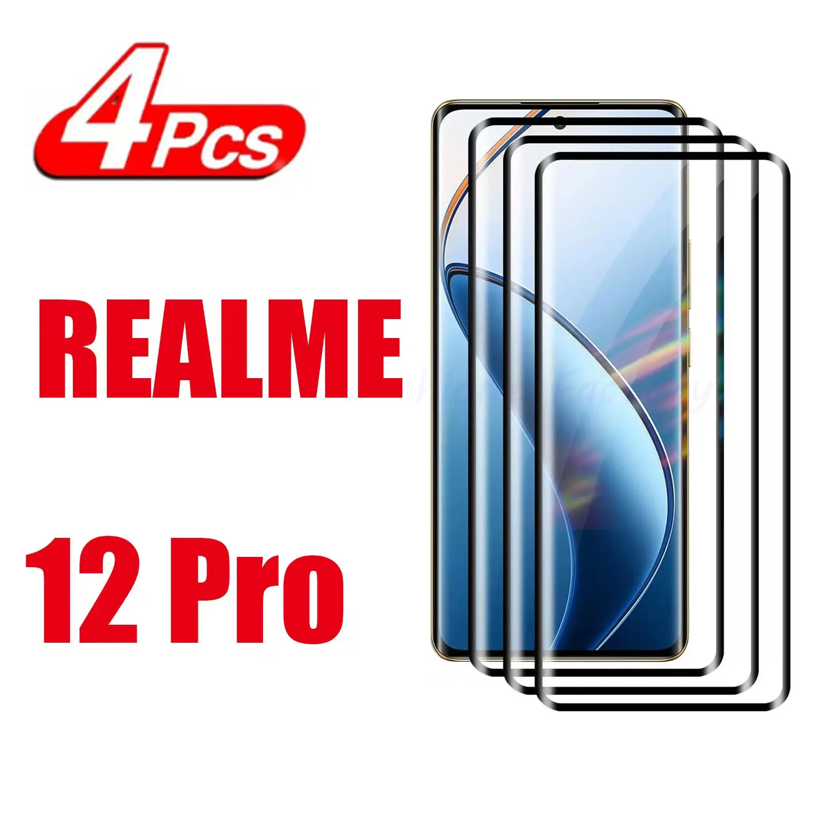 

1/4 шт. 10D закаленное стекло для Realme 12Pro Защитная стеклянная пленка для экрана