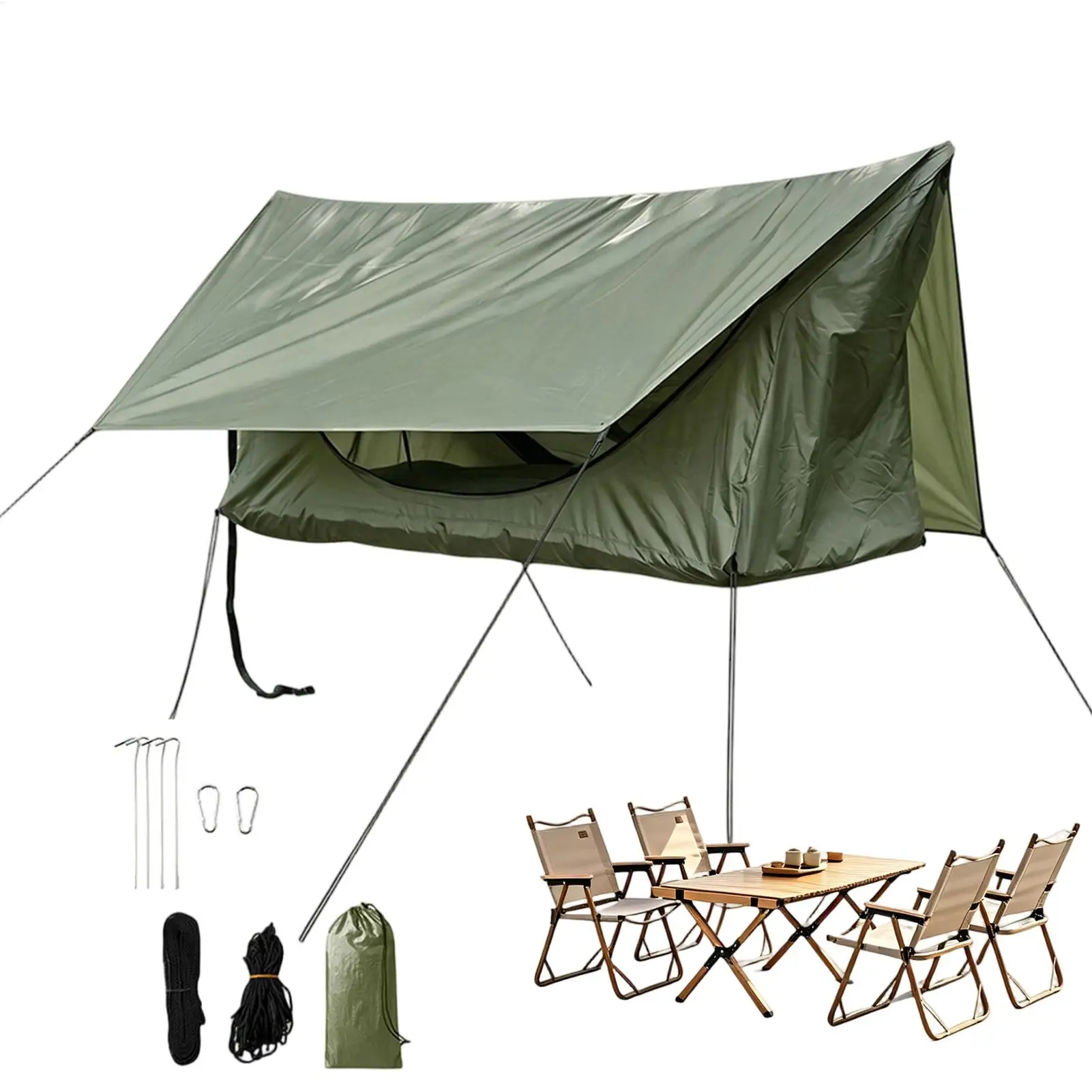 Tent Hammock Zippered Flat-lay Breathable Adult Resting Canopy with Gnat Net and Rain Cover Backpacking Hammock for Backpacking