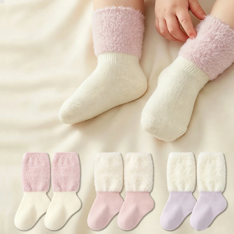 3 Pairs Winter Baby Socks Thick Thermal Cotton Newborn Socks Soft Mid Calf Warm Infant Toddler Socks For Boys Girls
