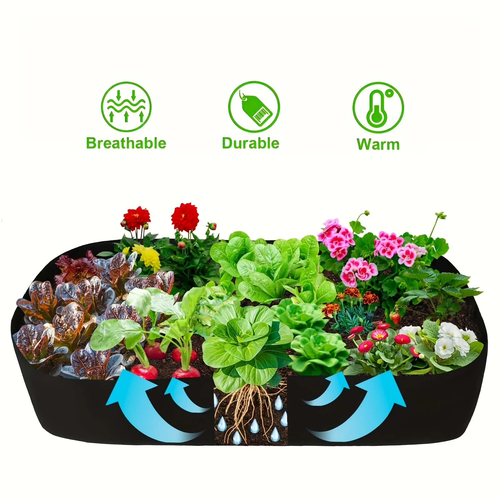Atmungsaktives Stoff-Hochbeet, Rechteckiger Pflanzsack, Geeignet für Vanille, Blumen und Gemüse – Detail 6