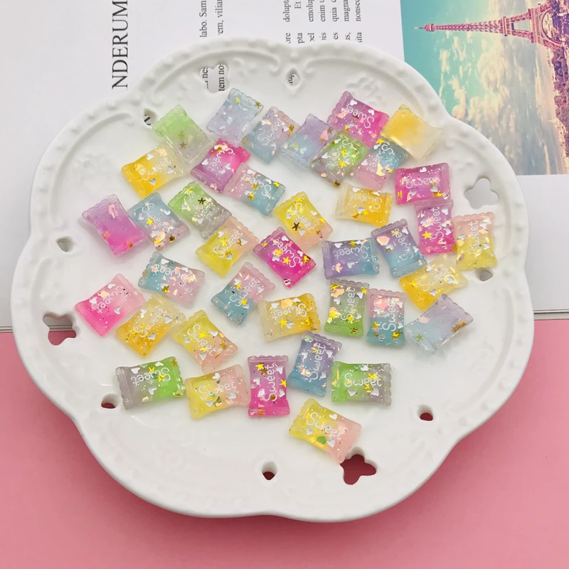 20pcs Resin Hot Selling Colorful Kawaii Glitter Candy for Crafts Making, Jewelry Accessory, Hair Bow Center DIY