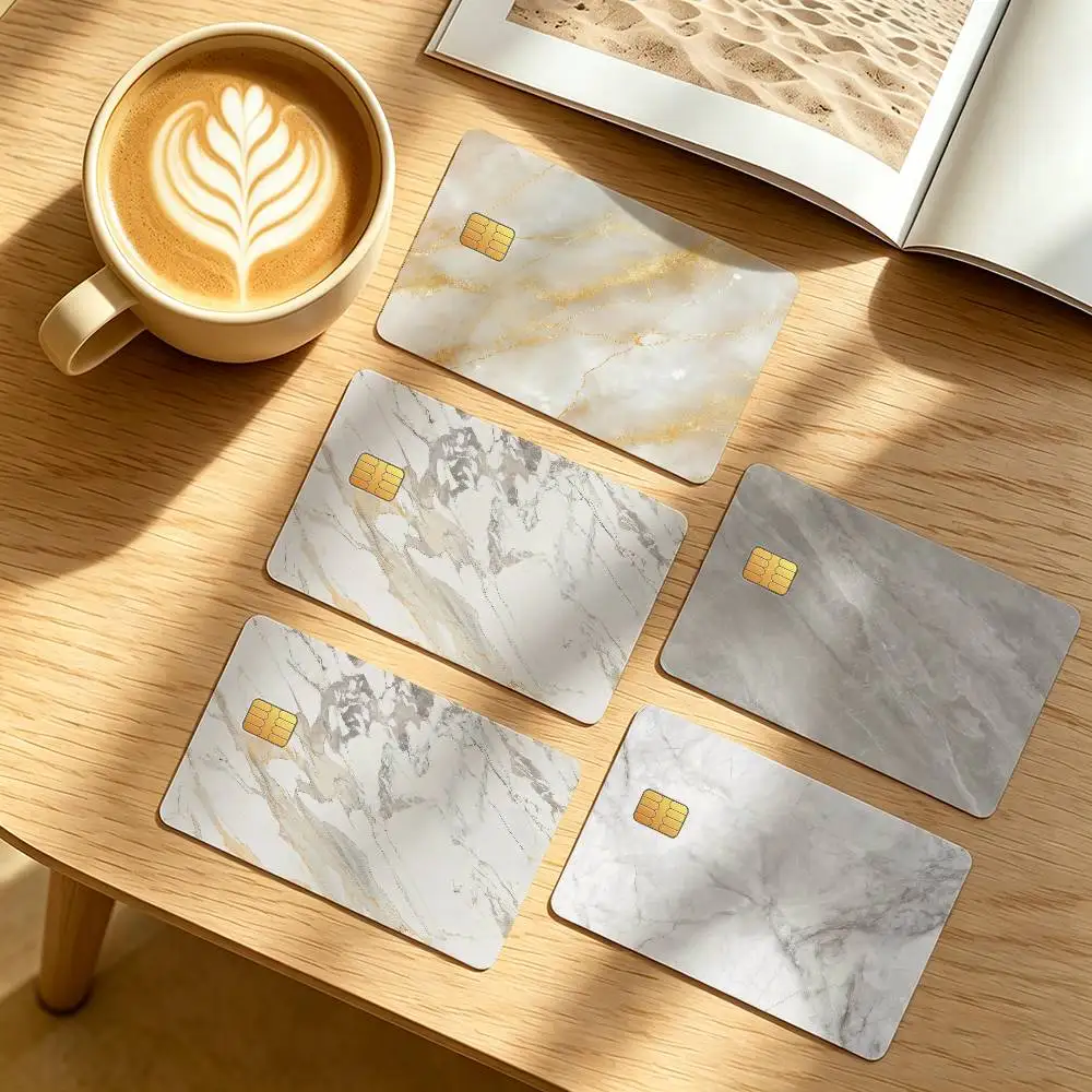 Marble Texture White and Gold Credit Card Public Transportation Cards Protective Sticker Waterproof Card Face Decoration 4PCS