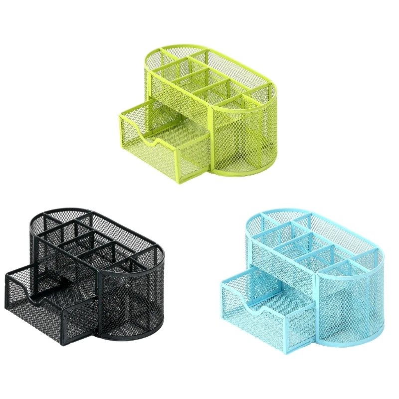 

Space Saving Desk Organisers with Sliding Drawer Mesh Metal Pen for Office Dropship