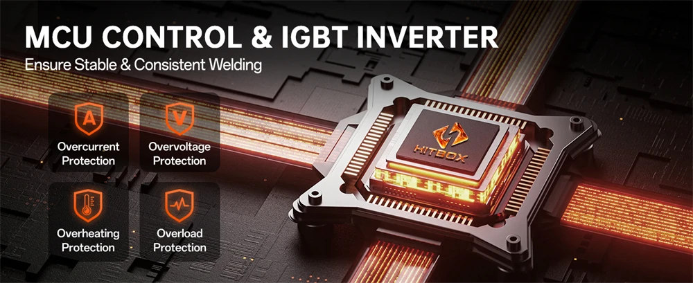 HITBOX MIG-Schweißgerät 220V 200 Ampere 7-in-1 Stick ARC MMA Gaslos/Gas MIG Lift TIG Punktschweißgerät mit Spool Gun, Einzelpuls-Aluminiumschweißgerät, großem LED-Digitalbildschirm und Inverter-Schweißwerkzeug – Detail 5