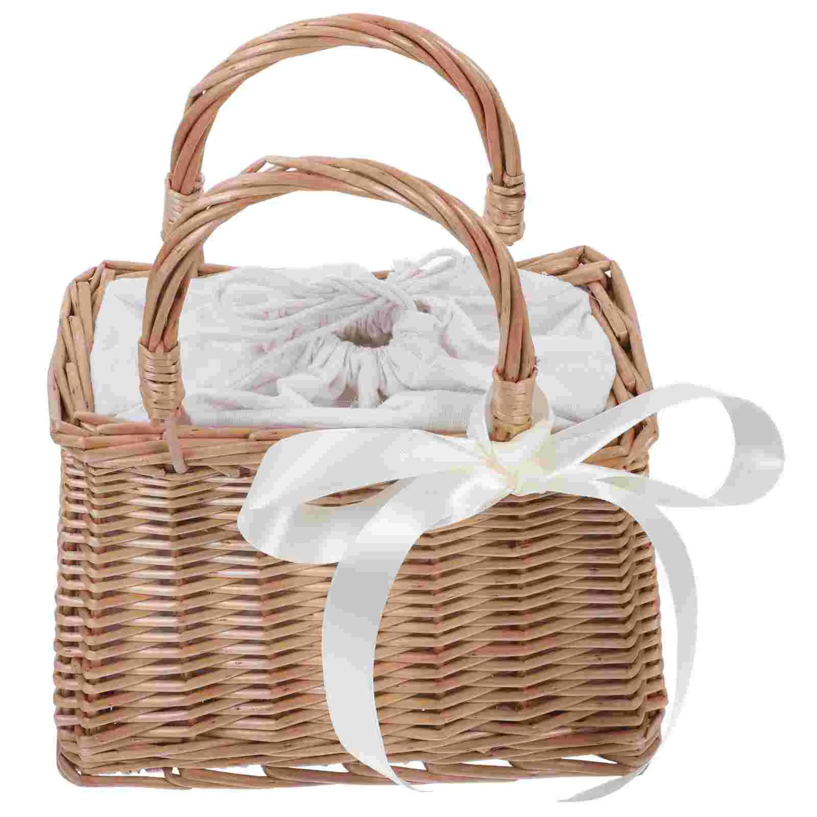 

Wicker Basket Purse Rattan Flower White Handbag Woven Small with Handle Wallets