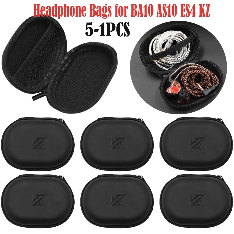 KZ Earphones Oval Storage Bag Wired Headphones PU Zipper Storage Box Portable Hold Storage Case Container for KZ BA10 AS10 ES4