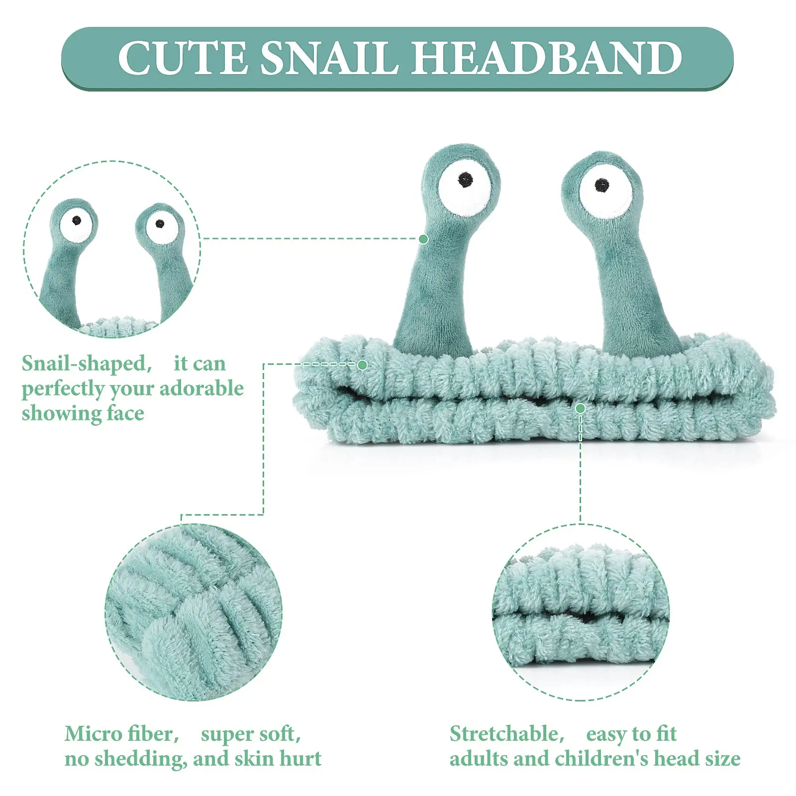 Face Wash Snail Headband Cartoon Cute Coral Fleece Elastic Spa Hair Bands Skincare Makeup Beauty Shower Yoga Sports Headwear