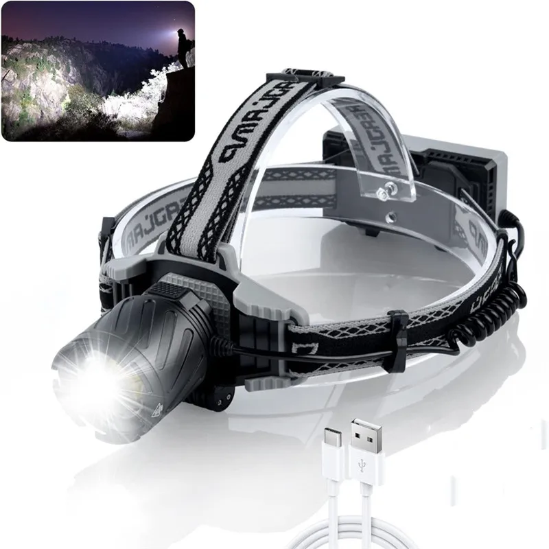 1000000LM Super Powerful Headlamp 1000 Long Range Head Torch Xhp99 Headlight Zoomable Head Flashlight Outdoor Bright Head Lamp