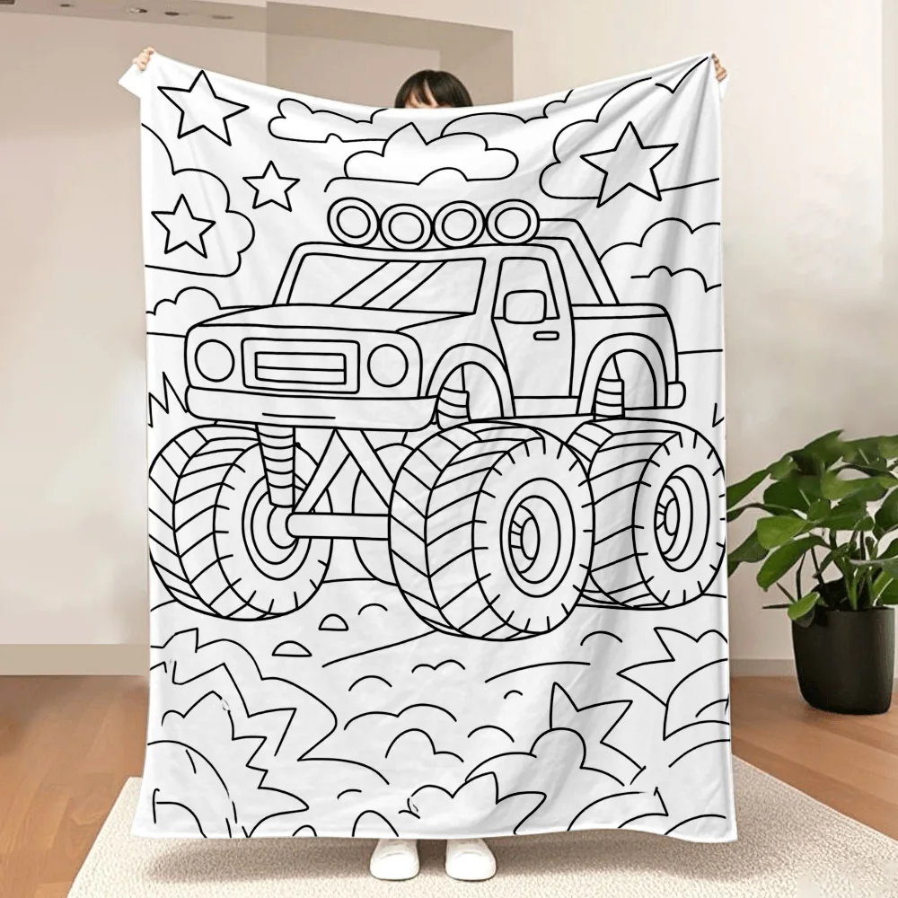 1PC truck printing blanket that can doodle colors by itself. Great for travel, camping, living room, bedroom. Made of soft fabri