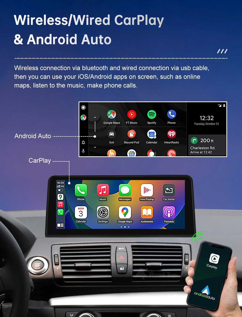 Drahtlose CarPlay Android Auto Auto Multimedia Bildschirm Für BMW 1er E81 E82 E87 E88 CCC CIC System Touch Display Auto Radio – Detail 10