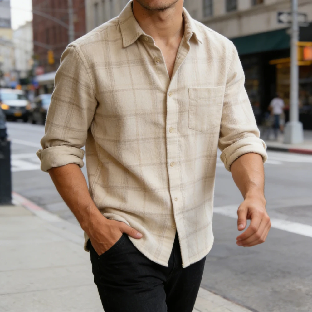 Chemise noire décontractée pour hommes, couleur unie, tissu en lin à manches longues, chemise formelle d'affaires, tissu confortable pour hommes