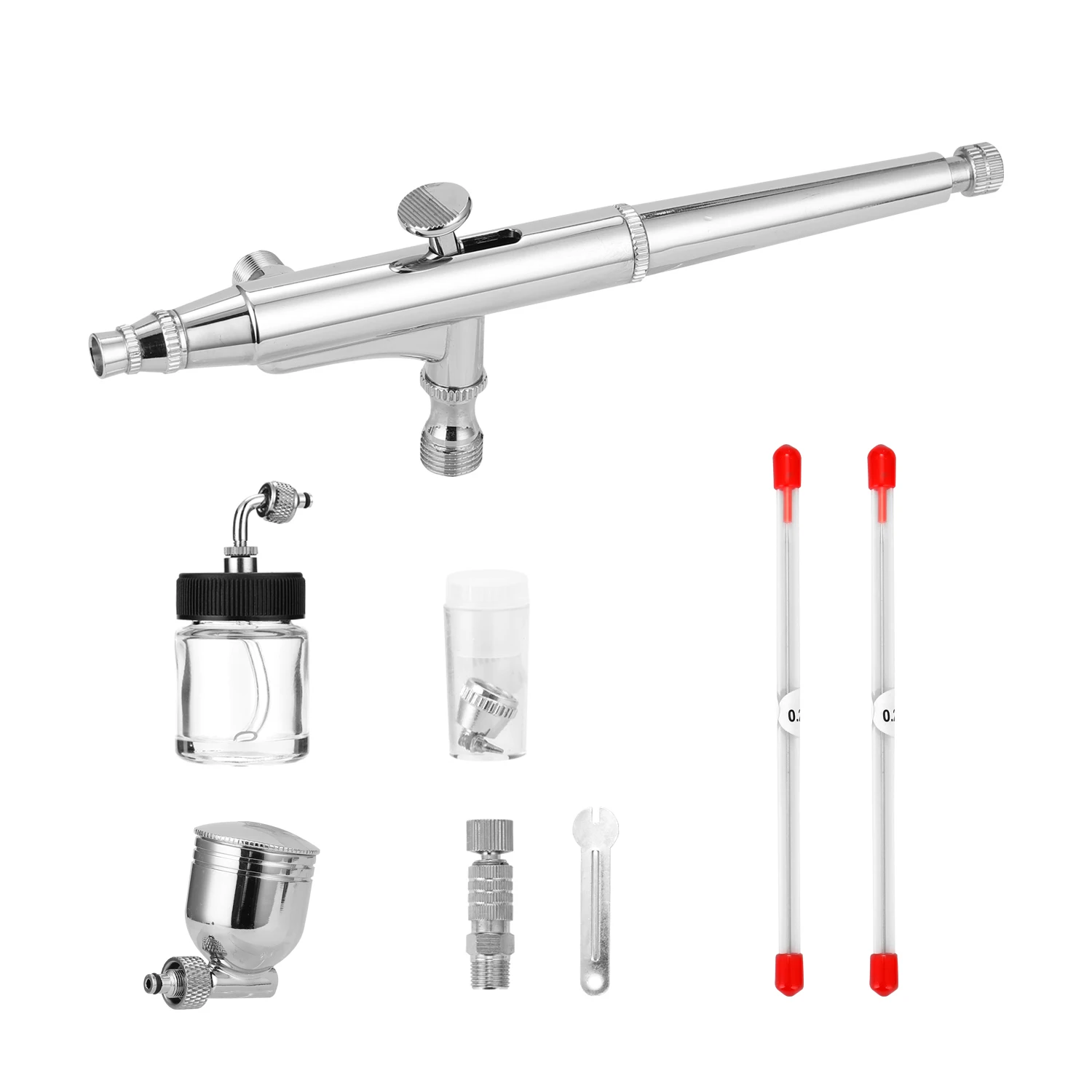 Professional Airbrush Set for Model Making Art Painting with G1/8 Adapter Wrentch 2 Fluid Cups 2Needles 2 Nozzles Airbrush Kit