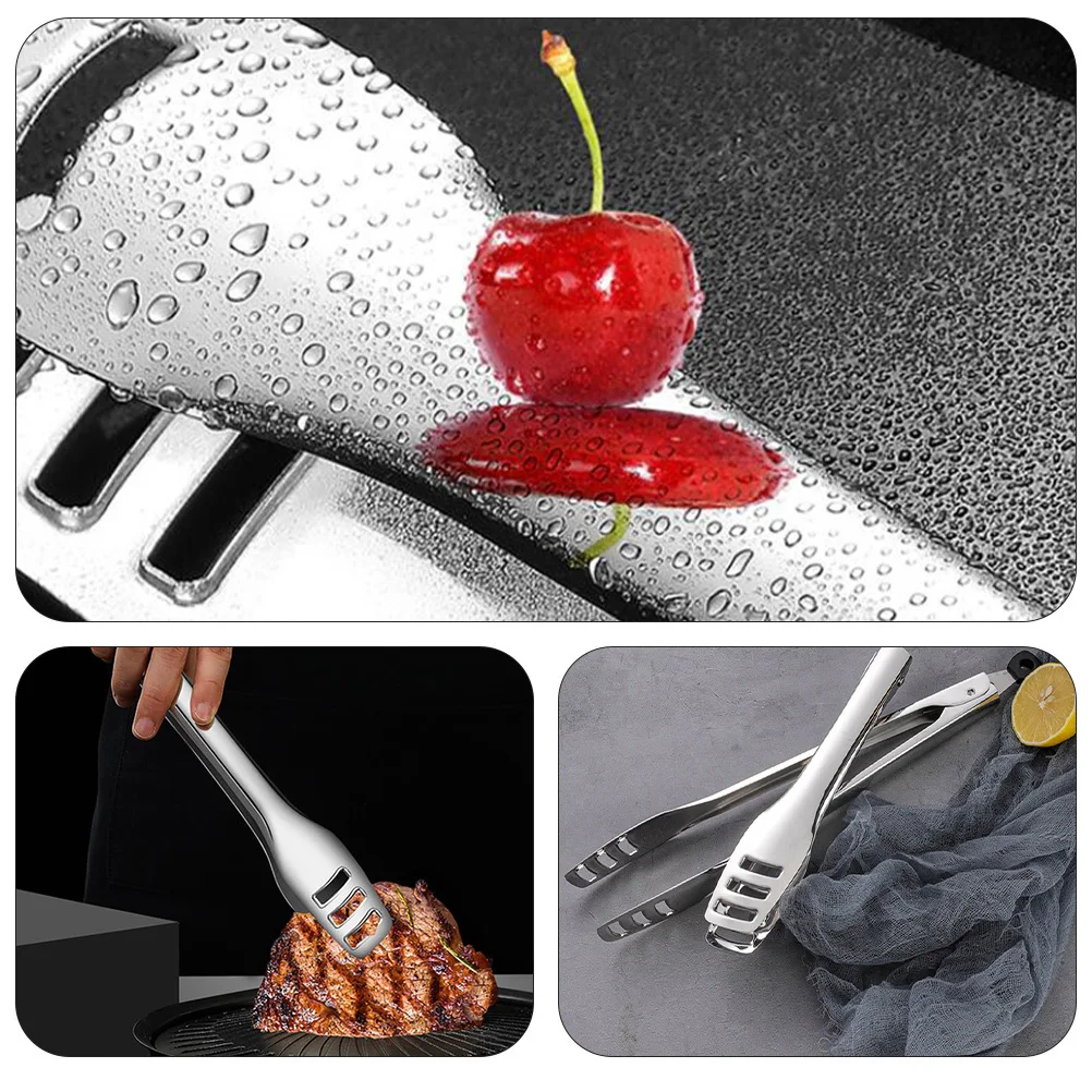 

1 pc Stainless Steel Food Tong Silver L Heat Resistant Rust Proof Ergonomic Handle Multipurpose Cooking Clamp For Bread