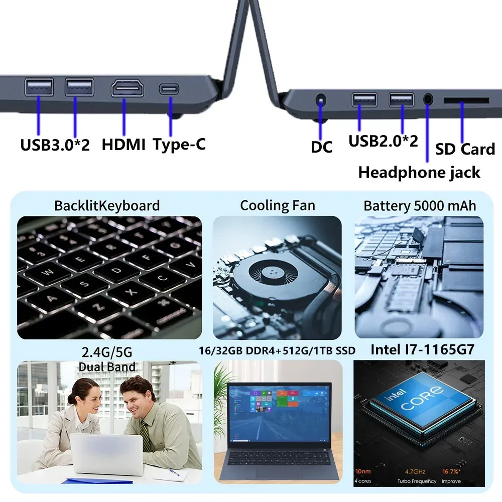 2024 Gaming-Laptops geforce mx450 Grafikkarte Büro Studie Notebooks 11. Generation Intel I7-1165G7 32GB RAM 2TB m.2 Typ-C-DP-Metall