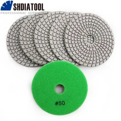 SHDIATOOL 6pcs 4inches Diamond Wet Flexible Polishing Pads #50 100mm White Resin Bond Sanding Disc for Granite Stone Marble