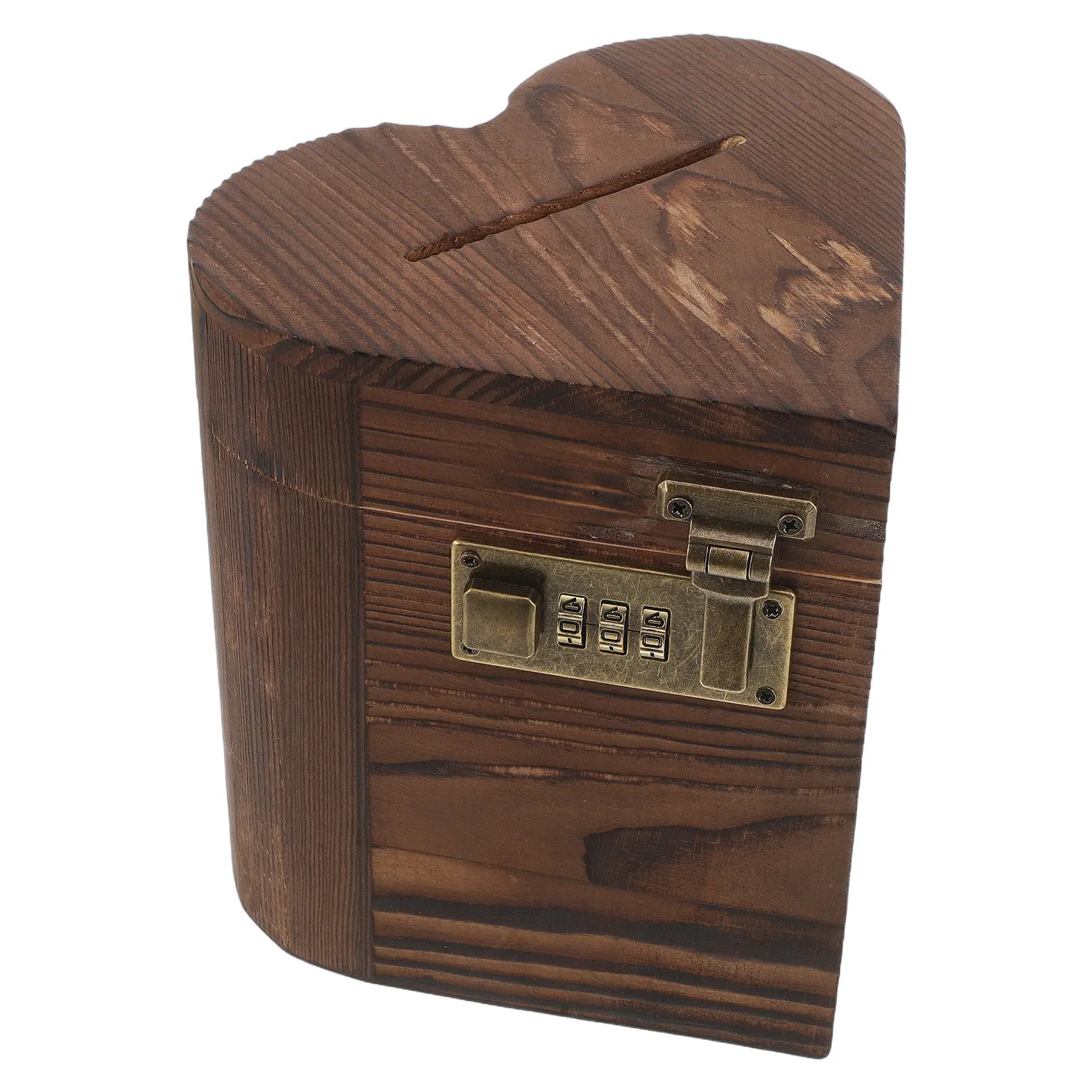 Heart Shaped Wooden Piggy Bank with Lock Coin Savings Box Rustic Home Decor Anniversary Gift