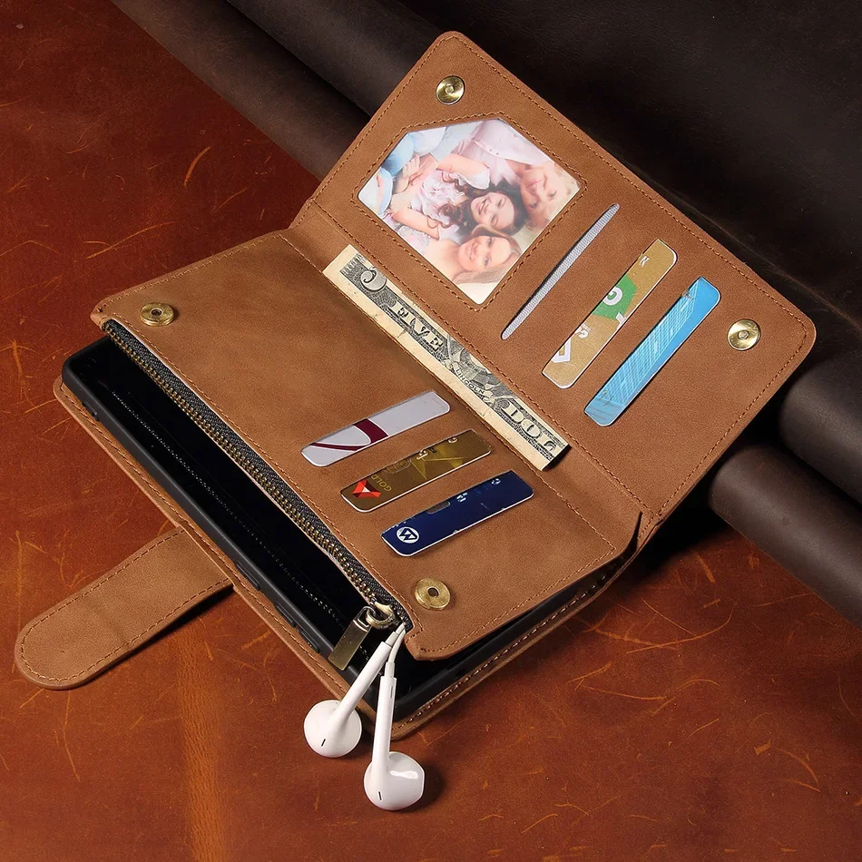 Zipper Wallet Leather Case For iPhone 13 12 Mini 11 Pro XS Max XR X 8 7 6 6S Plus SE 2020 Doka Multi-Card Slots Phone Cover Etui